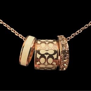 NWT Authentic Coach Rondell 3-Ring Circle Motif Necklace; Rose Gold/White